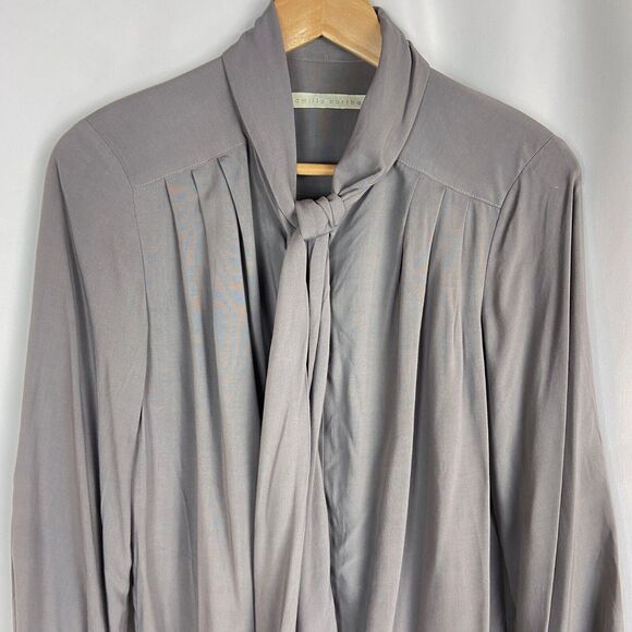 Camilla Norrback Tie Neck Blouse Size S Gray Tencel Button Up Top Long Sleeve - Picture 2 of 11